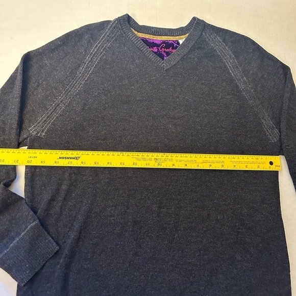 Robert Graham wool sweater v neck grey pullover mens long sleeve top Sz-L. E5 - Picture 12 of 13